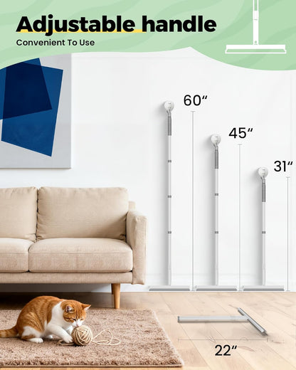 4 in 1 Carpet Rake Kit for Pet Hair Removal Tool - Pet Hair Remover For Couch Floor Mat Carpet, Contain Pet Hair Removal Glove, Magic Brush, Scraper and 60" Adjustable Rubber Broom for Quick Clean