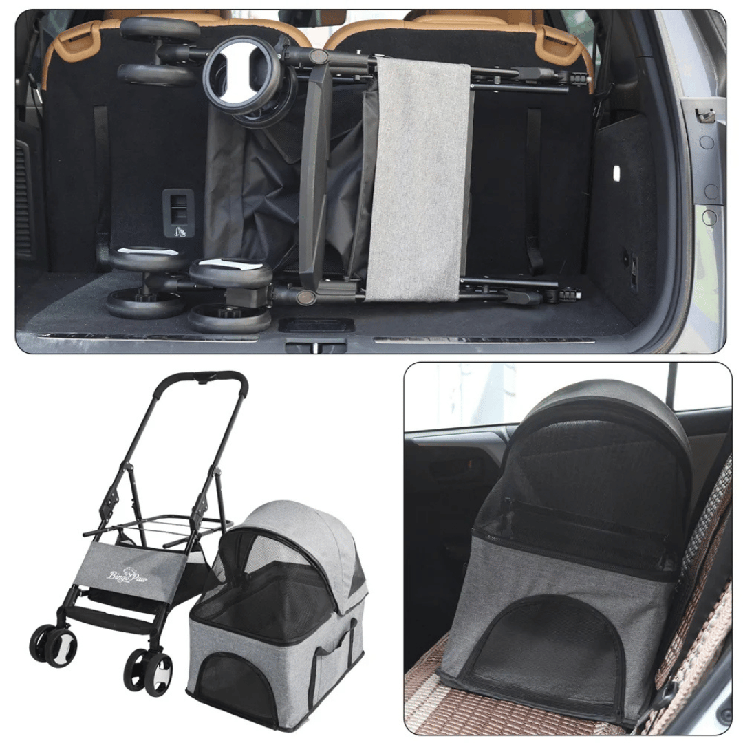 Portable Pet Stroller with Detachable Carrier and Car Seat