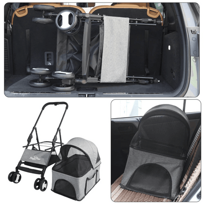 Portable Pet Stroller with Detachable Carrier and Car Seat