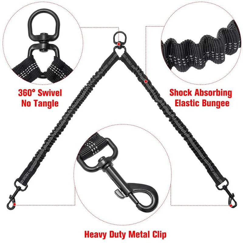 Durable Dual Dog Leash with Comfort Grip & Reflective Strap