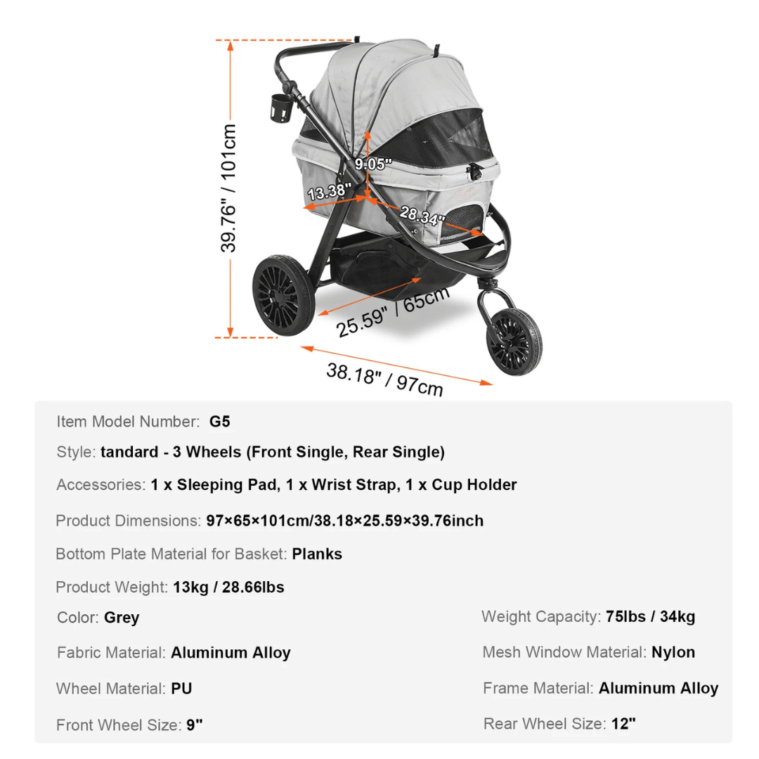 Portable Pet Stroller for Small Dogs with Easy Fold