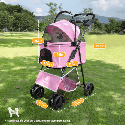 Folding Pet Stroller with Removable Carrier & Storage