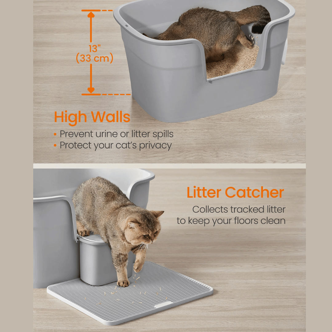 Easy Clean Large Covered Cat Litter Box with Scoop
