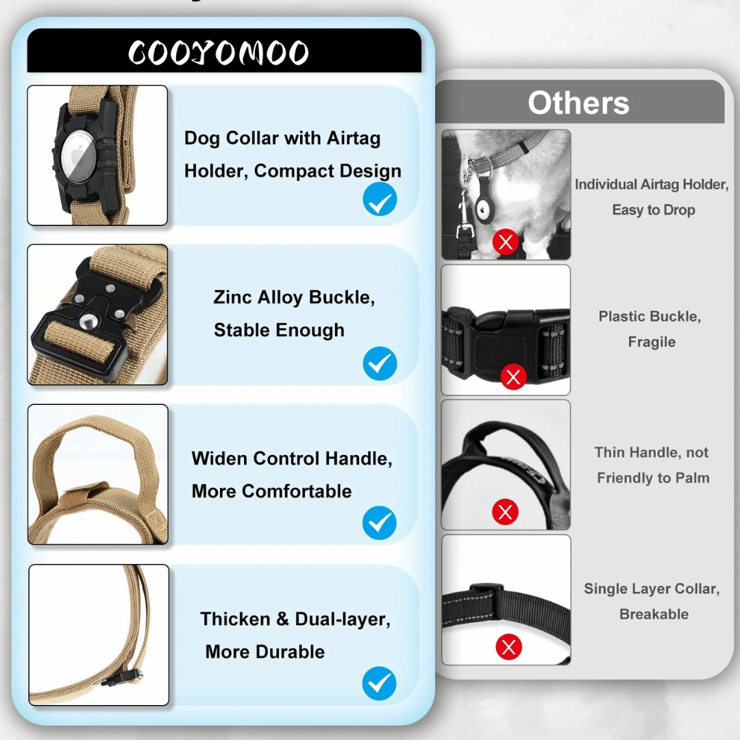 Durable Tactical Dog Collar with AirTag Holder