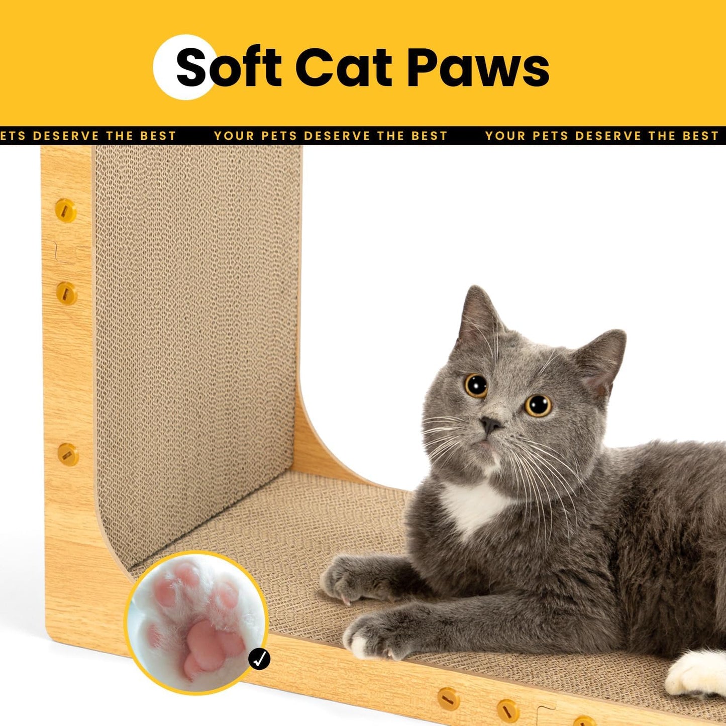 Cardboard Cat Scratcher,58 cm L Shape Scratch Pad Wall Mounted,Vertical Scratching Post Durable Cardboard to Protect Furniture for Indoor Cats,Wood Grain Large