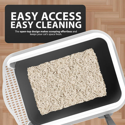 Cat Litter Tray | Litter Tray With Scoop | Cat Litter Box | Kitten Litter Tray With Open Top | Large Tray With Detachable Rim | Non Stick Surface | Splash Guards | 35 x 45 x 22cm