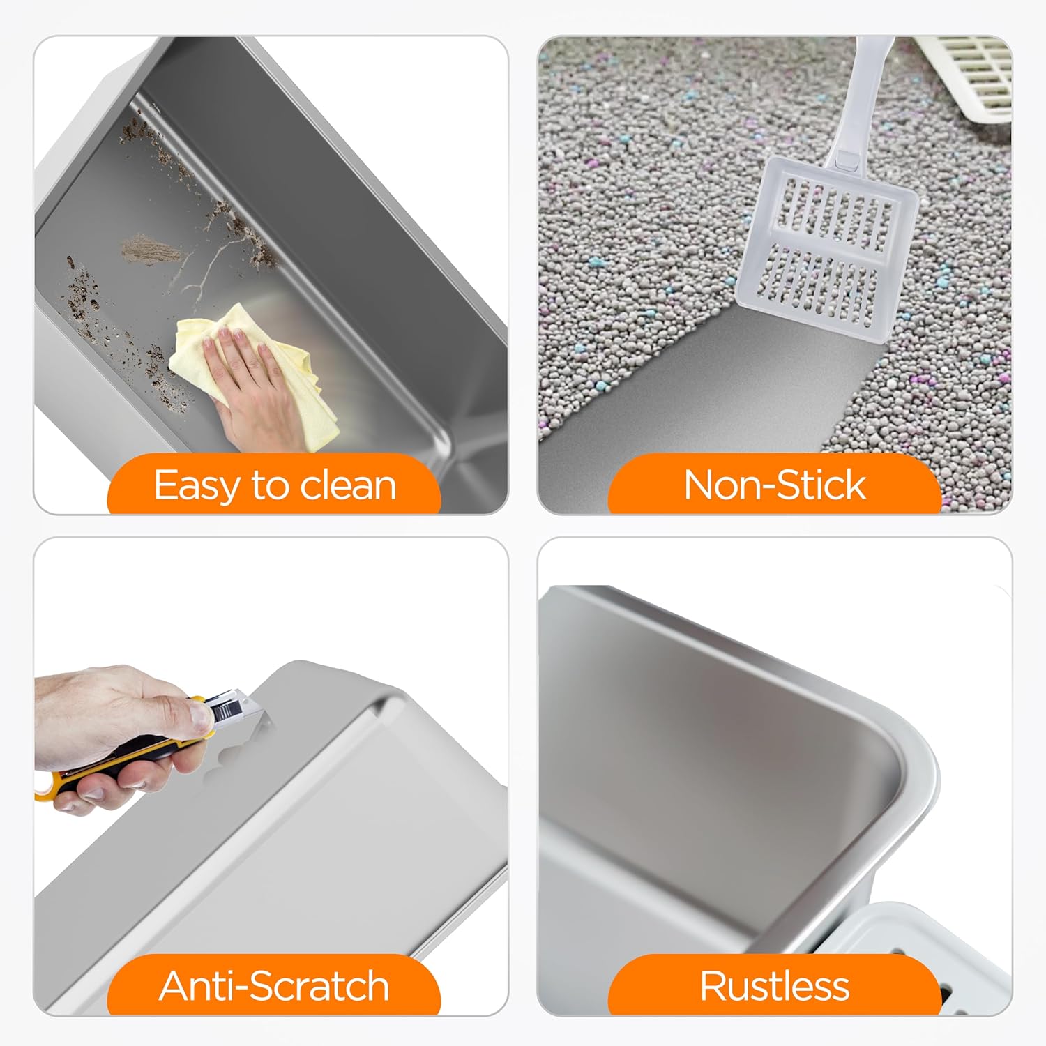 Citylife XL Stainless Steel Cat Litter Box with Lid, Extra Large Enclosed Removable Metal Litter Tray with Litter Scoop&Double Layer Litter Mat, Non-Sticky, Non-Odor, Easy Cleaning, for Big Cats