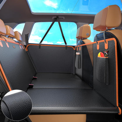 Back Seat Extender for Dogs, Car Seat Cover Upgraded PU Leather Waterproof Dog Hammock for Car, Anti-Scratch Back Seat Cover with Hard Bottom for Cars, Trucks and SUVs