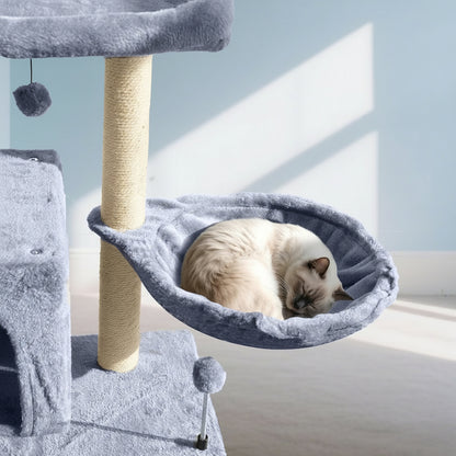 Multi Level Cat Tree Climbing Tower with Scratching Posts, Kitten Activity Centre with Condo and Hammock Bed,Cat Play Tree Tower for Indoor Cats,Grey