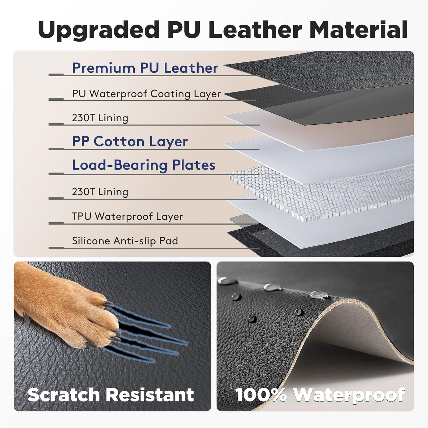 Back Seat Extender for Dogs, Car Seat Cover Upgraded PU Leather Waterproof Dog Hammock for Car, Anti-Scratch Back Seat Cover with Hard Bottom for Cars, Trucks and SUVs