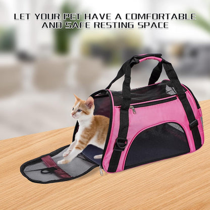 Soft-Sided Foldable Cat/Dog/Pet/Puppy Carrier Bag,Portable Pets Travel Carriers For Cats/Dogs/Pets With Shoulder Strap & Removable Mat,Durable Comfort Cat Basket Airline Approved(Pink,Medium)