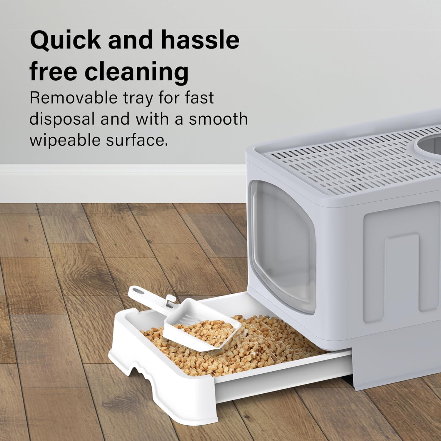 Large Cat Litter Box Litter Tray, Foldable Litter Box with Lid, Scoop, Flap Door, Slide-Out Tray for Easy Cleaning, Large Anti-Splashing Hooded Space Cat Litter Tray