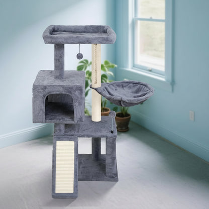 Multi Level Cat Tree Climbing Tower with Scratching Posts, Kitten Activity Centre with Condo and Hammock Bed,Cat Play Tree Tower for Indoor Cats,Grey