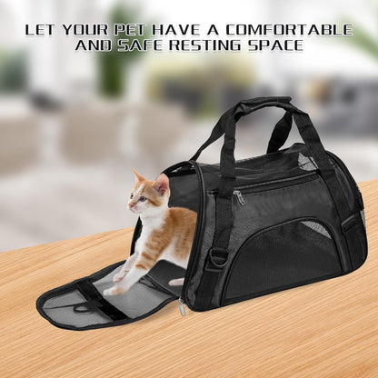 Soft-Sided Foldable Cat/Dog/Pet/Puppy Carrier Bag,Portable Pets Travel Carriers For Cats/Dogs/Pets With Shoulder Strap & Removable Mat,Durable Comfort Cat Basket Airline Approved(Black,Medium)