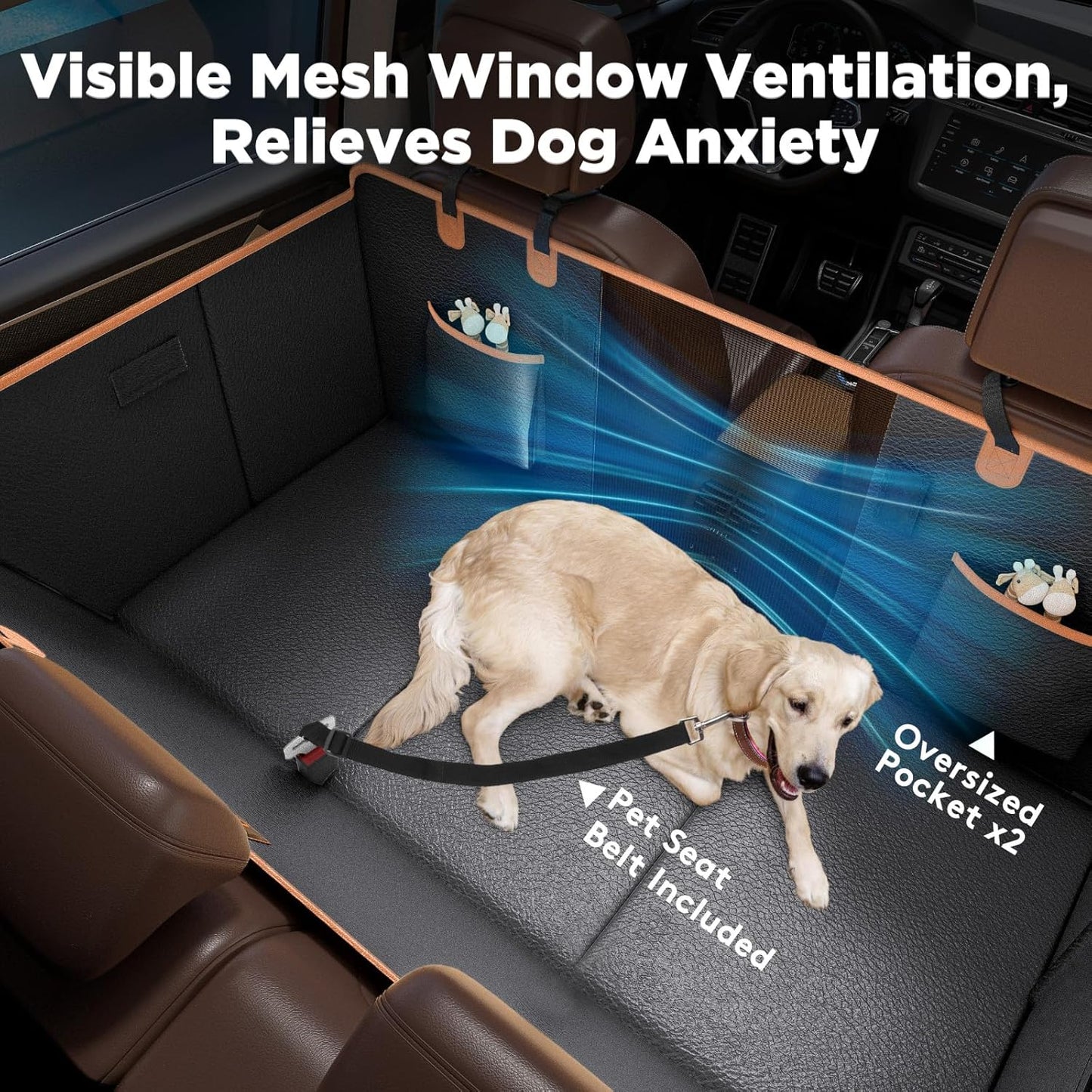 Back Seat Extender for Dogs, Car Seat Cover Upgraded PU Leather Waterproof Dog Hammock for Car, Anti-Scratch Back Seat Cover with Hard Bottom for Cars, Trucks and SUVs