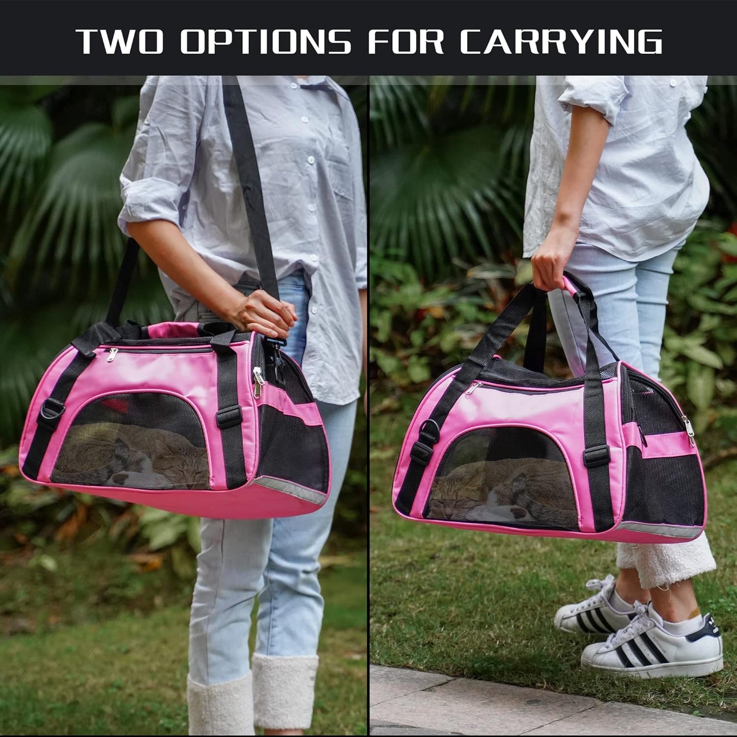 Soft-Sided Foldable Cat/Dog/Pet/Puppy Carrier Bag,Portable Pets Travel Carriers For Cats/Dogs/Pets With Shoulder Strap & Removable Mat,Durable Comfort Cat Basket Airline Approved(Pink,Medium)