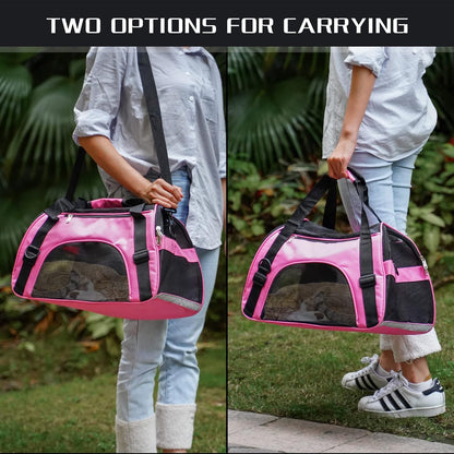 Soft-Sided Foldable Cat/Dog/Pet/Puppy Carrier Bag,Portable Pets Travel Carriers For Cats/Dogs/Pets With Shoulder Strap & Removable Mat,Durable Comfort Cat Basket Airline Approved(Pink,Medium)