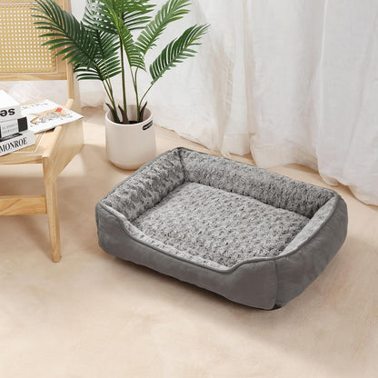 Small Dog Sofa Bed Washable, Soft Plush Calming Beds with Non-Slip Bottom - Anti-Anxiety Rectangle Puppy Mat (60 x 45 cm, Grey)