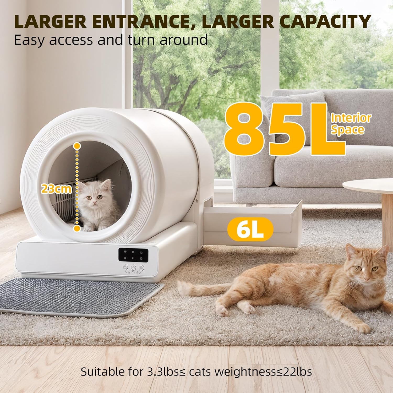 85L Smart Self-Cleaning Automatic Litter Box with App Control & 9 Safety Sensors