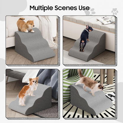 Pet Stairs for Small Dogs & Cats – Comfortable Curved Design, Waterproof Cover, High-Density Foam Steps, Durable & Lightweight, 3-Layer Structure, 21.7 x 15.7 x 13.8 Inches – Grey