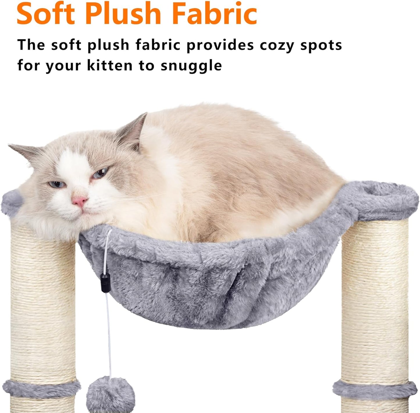 Cat Scratching Post, 50cm Cat Tree with Cat Hammock Bed, Scratching Posts for Indoor Cats with Hanging Ball Toy, Small Cat Tree for Kitten Pets Playing and Relaxing, Grey