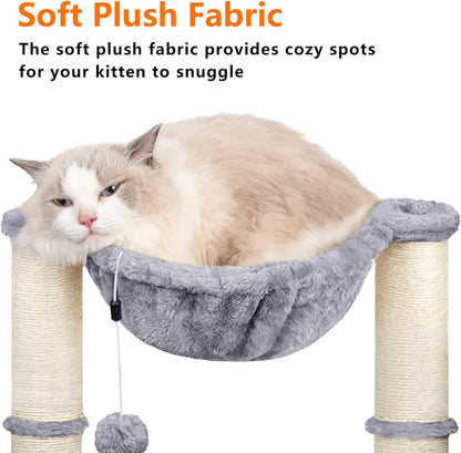 Cat Scratching Post, 50cm Cat Tree with Cat Hammock Bed, Scratching Posts for Indoor Cats with Hanging Ball Toy, Small Cat Tree for Kitten Pets Playing and Relaxing, Grey