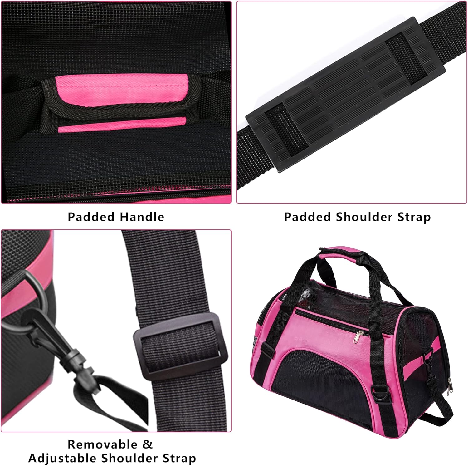 Soft-Sided Foldable Cat/Dog/Pet/Puppy Carrier Bag,Portable Pets Travel Carriers For Cats/Dogs/Pets With Shoulder Strap & Removable Mat,Durable Comfort Cat Basket Airline Approved(Pink,Medium)