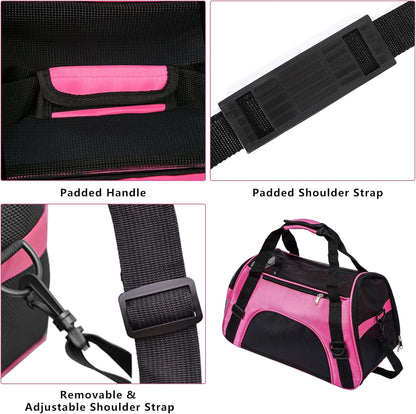Soft-Sided Foldable Cat/Dog/Pet/Puppy Carrier Bag,Portable Pets Travel Carriers For Cats/Dogs/Pets With Shoulder Strap & Removable Mat,Durable Comfort Cat Basket Airline Approved(Pink,Medium)