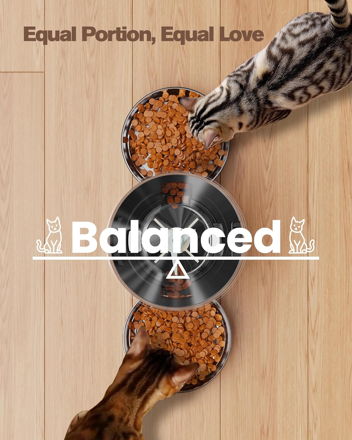 Automatic Cat Feeder For 2 Cats - Stainless Steel Cat Food Dispenser for Fresh Dry Food with Timer - 5L Electric Pet Feeder with Double Bowls Indoor- Auto Small Dog Feeder Dual Power - Button Control