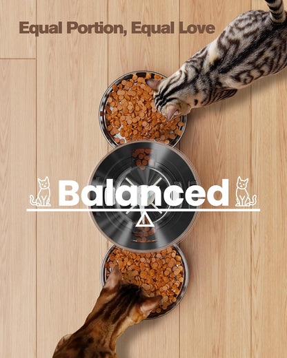 Automatic Cat Feeder For 2 Cats - Stainless Steel Cat Food Dispenser for Fresh Dry Food with Timer - 5L Electric Pet Feeder with Double Bowls Indoor- Auto Small Dog Feeder Dual Power - Button Control