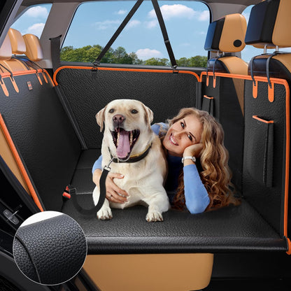 Back Seat Extender for Dogs, Car Seat Cover Upgraded PU Leather Waterproof Dog Hammock for Car, Anti-Scratch Back Seat Cover with Hard Bottom for Cars, Trucks and SUVs