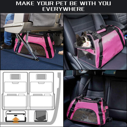 Soft-Sided Foldable Cat/Dog/Pet/Puppy Carrier Bag,Portable Pets Travel Carriers For Cats/Dogs/Pets With Shoulder Strap & Removable Mat,Durable Comfort Cat Basket Airline Approved(Pink,Medium)