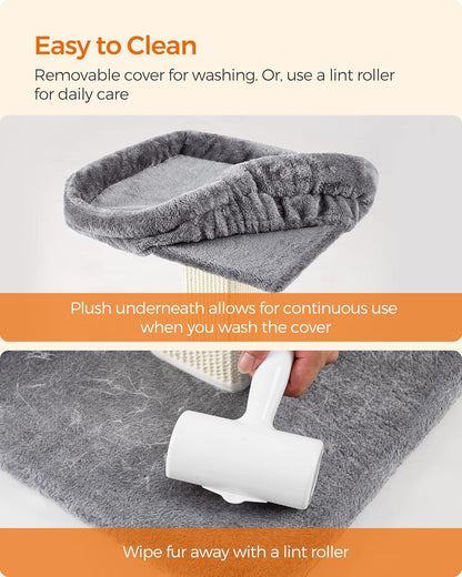 Cat Scratching Post, Cat Scratcher with 40 x 30 cm Plush Perch, Cat Tree, 71 cm Tall Scratch Post with Woven Sisal, 45 x 40 cm Base, Pompom, Light Grey