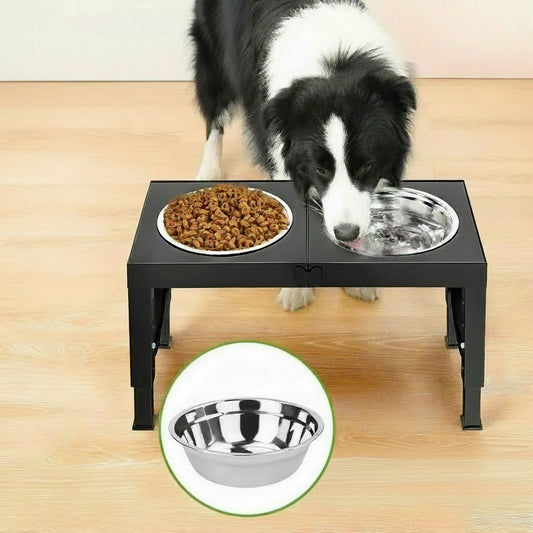 Raised Dog Bowls for Small Medium Large Dogs, 5 Height Adjustable Dog Bowl Stand to 8cm 23cm, 27cm, 31cm, 35cm, with 2 Stainless Steel Dog Food Bowl, Elevated Dog Bowls for Traveling