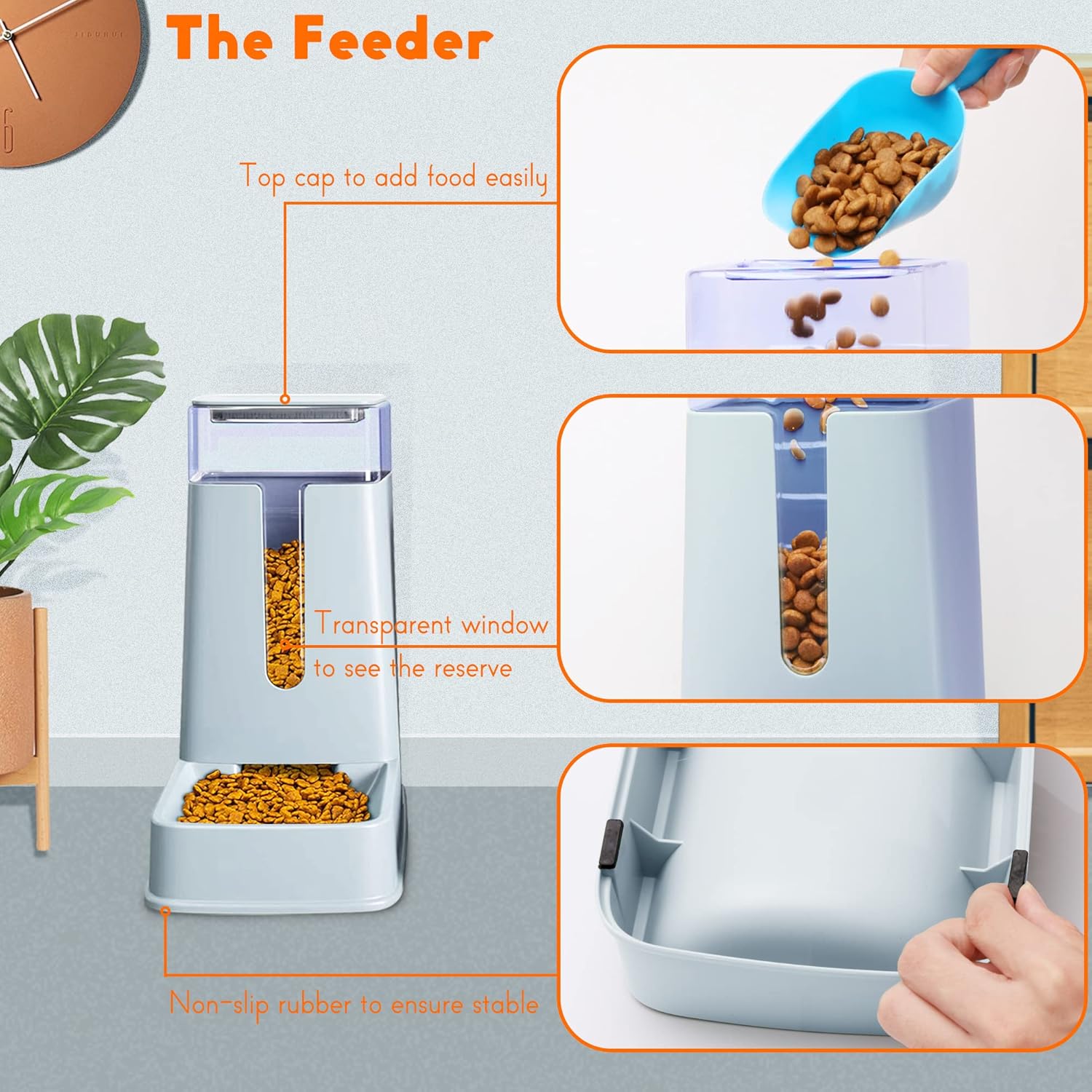 Automatic Pet Feeder Small&Medium Pets Automatic Food Feeder and Waterer Set 3.8L, Travel Supply Feeder and Water Dispenser for Dogs Cats Pets Animals (light gray)