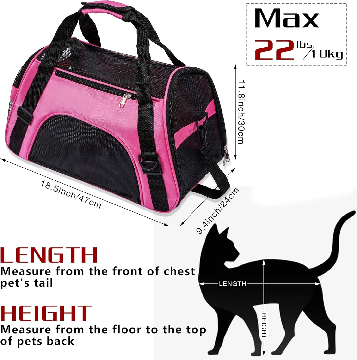 Soft-Sided Foldable Cat/Dog/Pet/Puppy Carrier Bag,Portable Pets Travel Carriers For Cats/Dogs/Pets With Shoulder Strap & Removable Mat,Durable Comfort Cat Basket Airline Approved(Pink,Medium)
