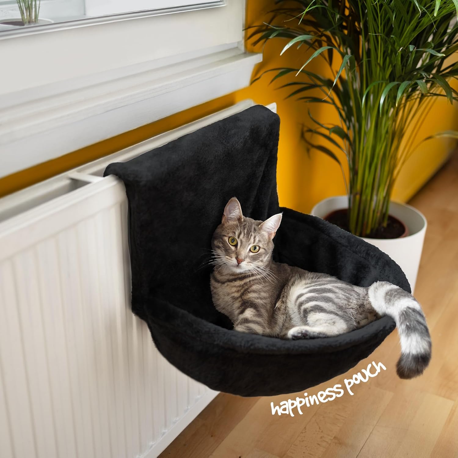Deluxe Radiator Cat Bed, Round Cosy and warm fleece beds Basket Cradle Hammock, Solid & Durable Iron Frame handling heavier Animals, Perfect for Cats, Kittens, Puppy Dog (Black)