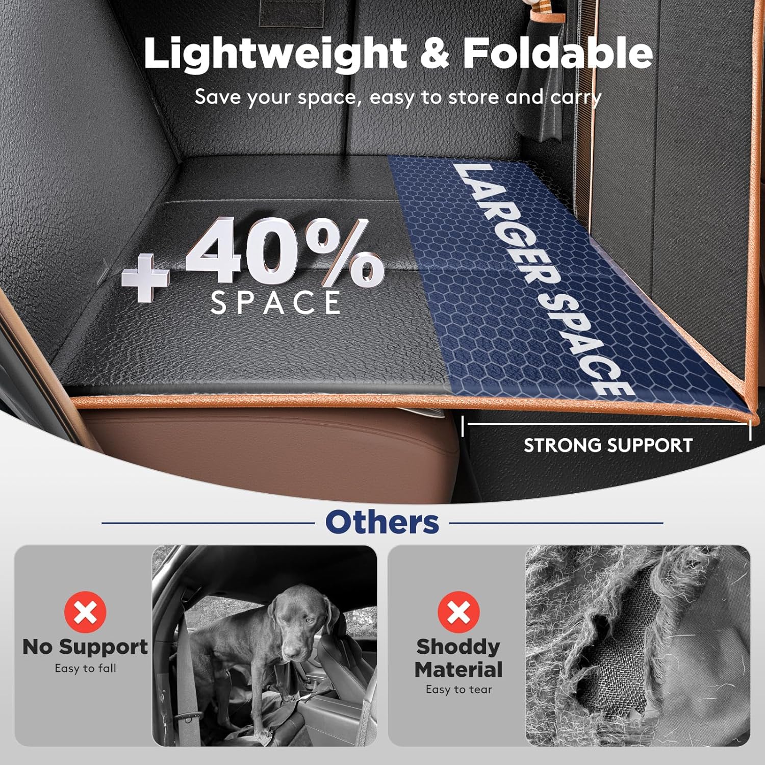 Back Seat Extender for Dogs, Car Seat Cover Upgraded PU Leather Waterproof Dog Hammock for Car, Anti-Scratch Back Seat Cover with Hard Bottom for Cars, Trucks and SUVs