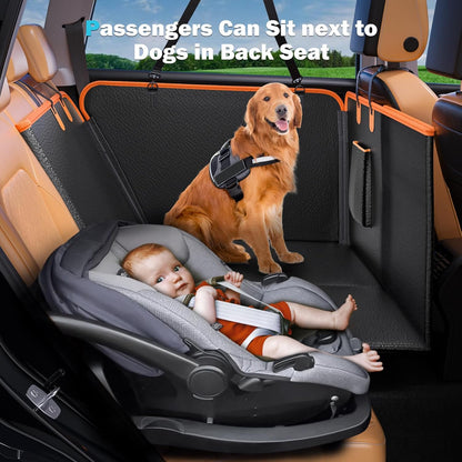 Back Seat Extender for Dogs, Car Seat Cover Upgraded PU Leather Waterproof Dog Hammock for Car, Anti-Scratch Back Seat Cover with Hard Bottom for Cars, Trucks and SUVs