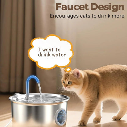 2.6L Stainless Steel Cat Water Fountain - Ultra-Quiet with 4-Stage Filtration