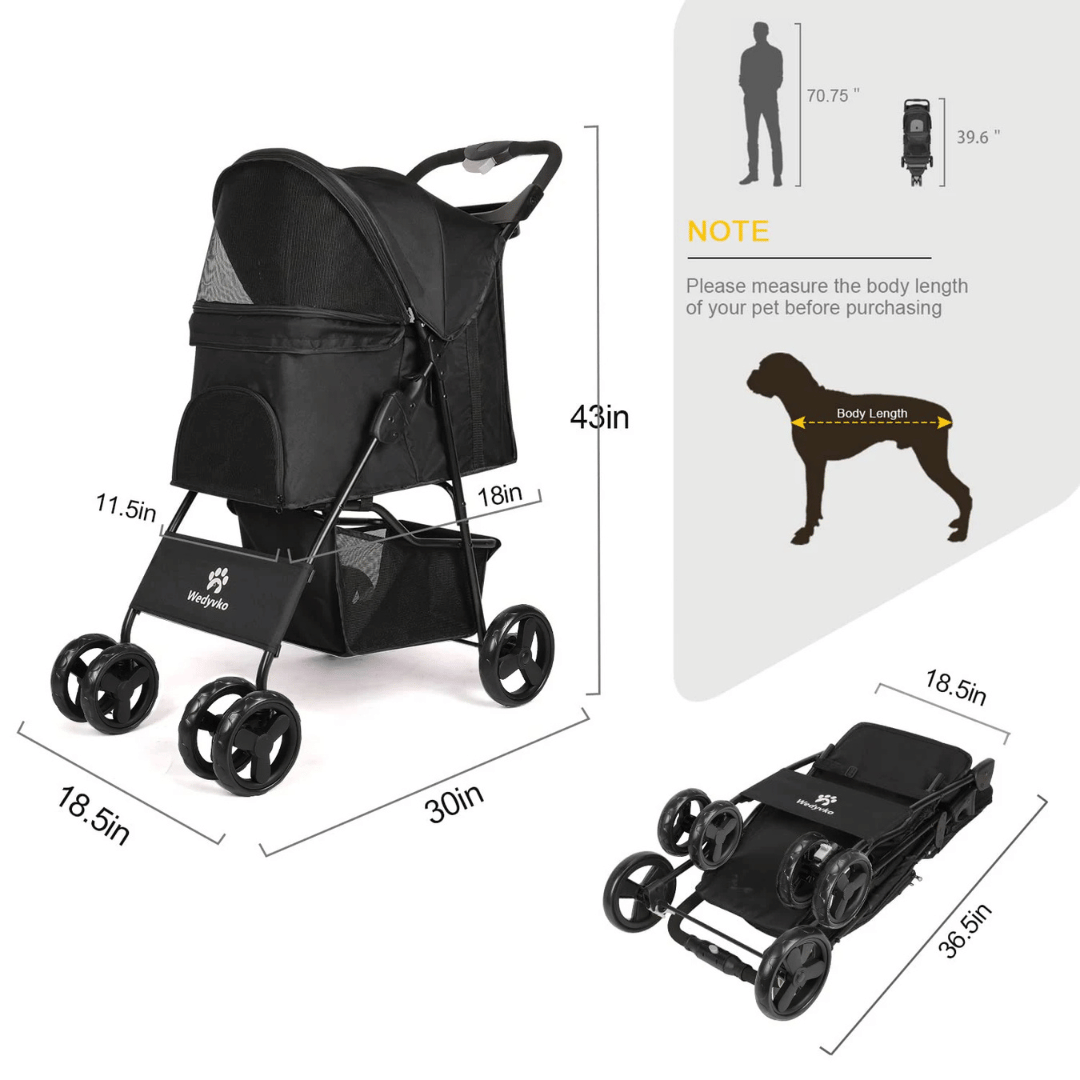 Large Collapsible Pet Stroller with Storage Compartment