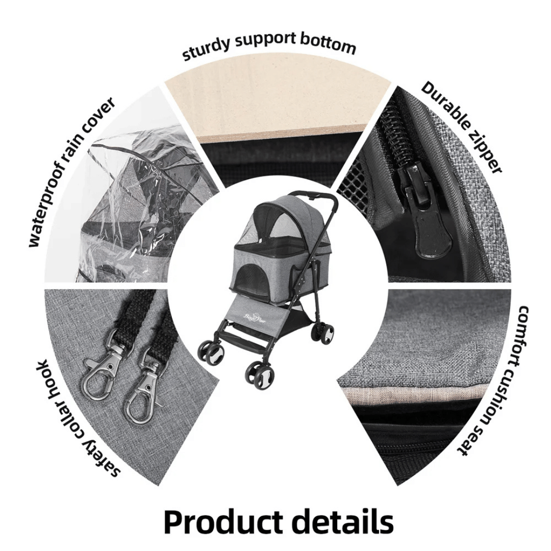 Portable Pet Stroller with Detachable Carrier and Car Seat