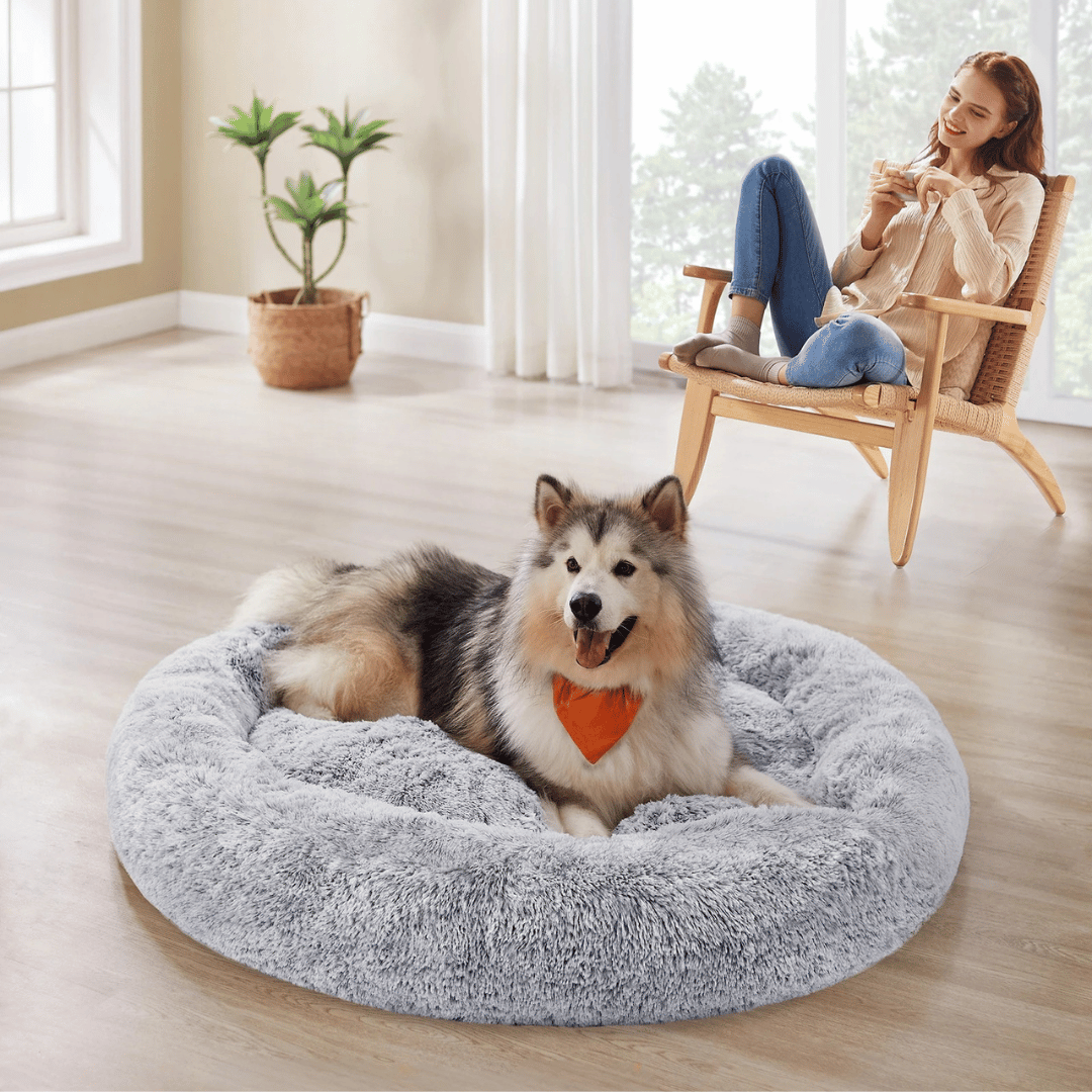 Large Comfy Fleece Donut Dog Bed for Big Dogs