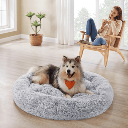 Large Comfy Fleece Donut Dog Bed for Big Dogs