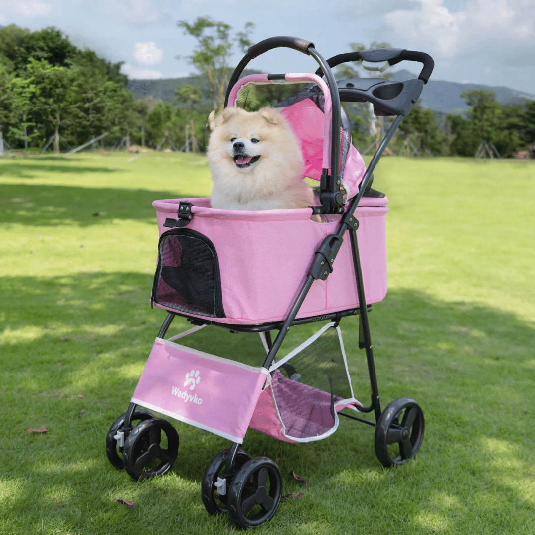 Folding Pet Stroller with Removable Carrier & Storage