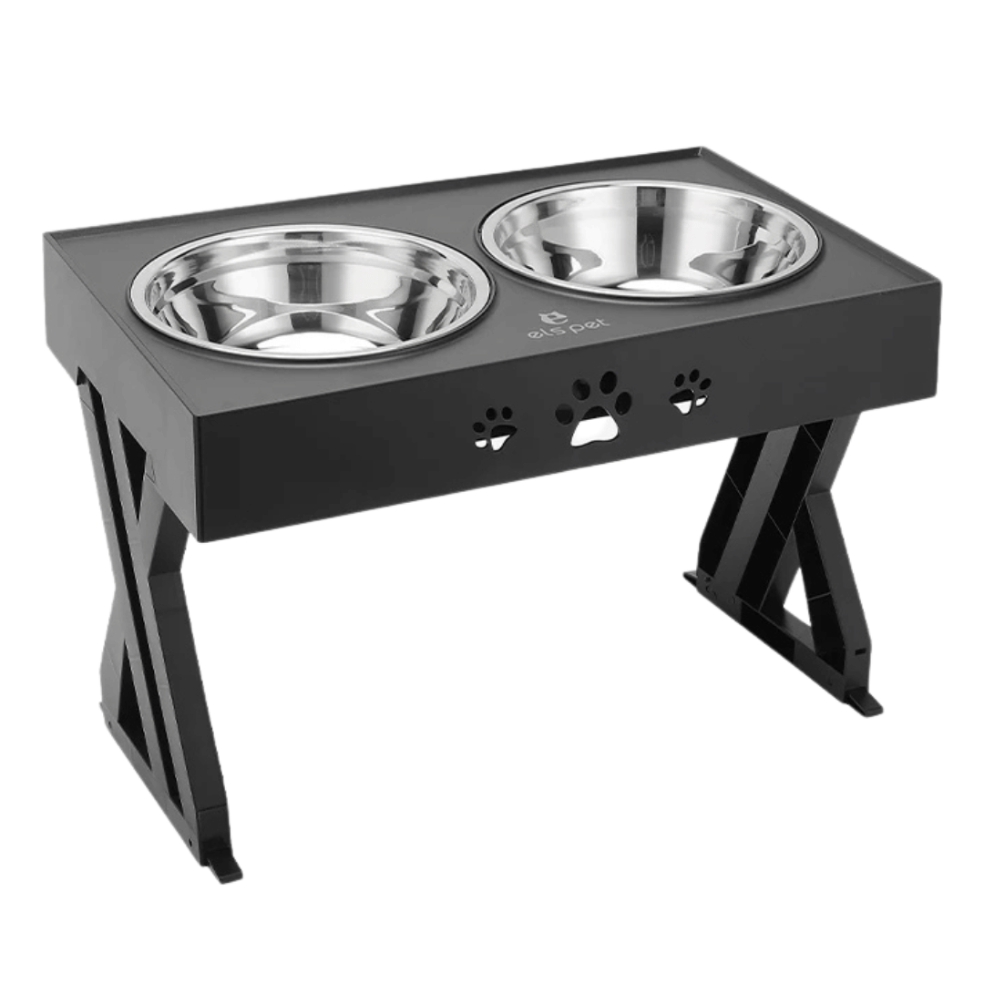 Durable Raised Dog Feeder with 3 Heights & 2 Steel Bowls