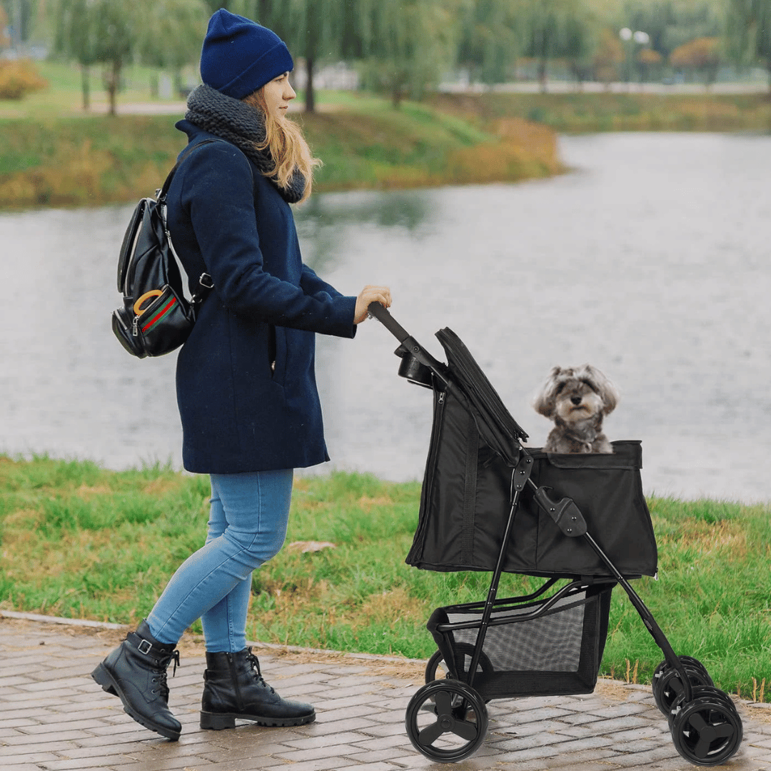 Large Collapsible Pet Stroller with Storage Compartment