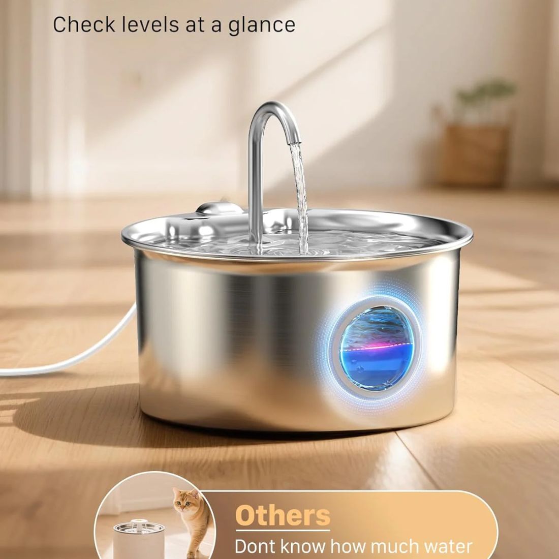 2.6L Stainless Steel Cat Water Fountain - Ultra-Quiet with 4-Stage Filtration