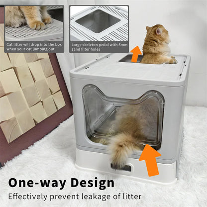 Odor Control Cat Litter Box with Removable Tray & Dual Exit