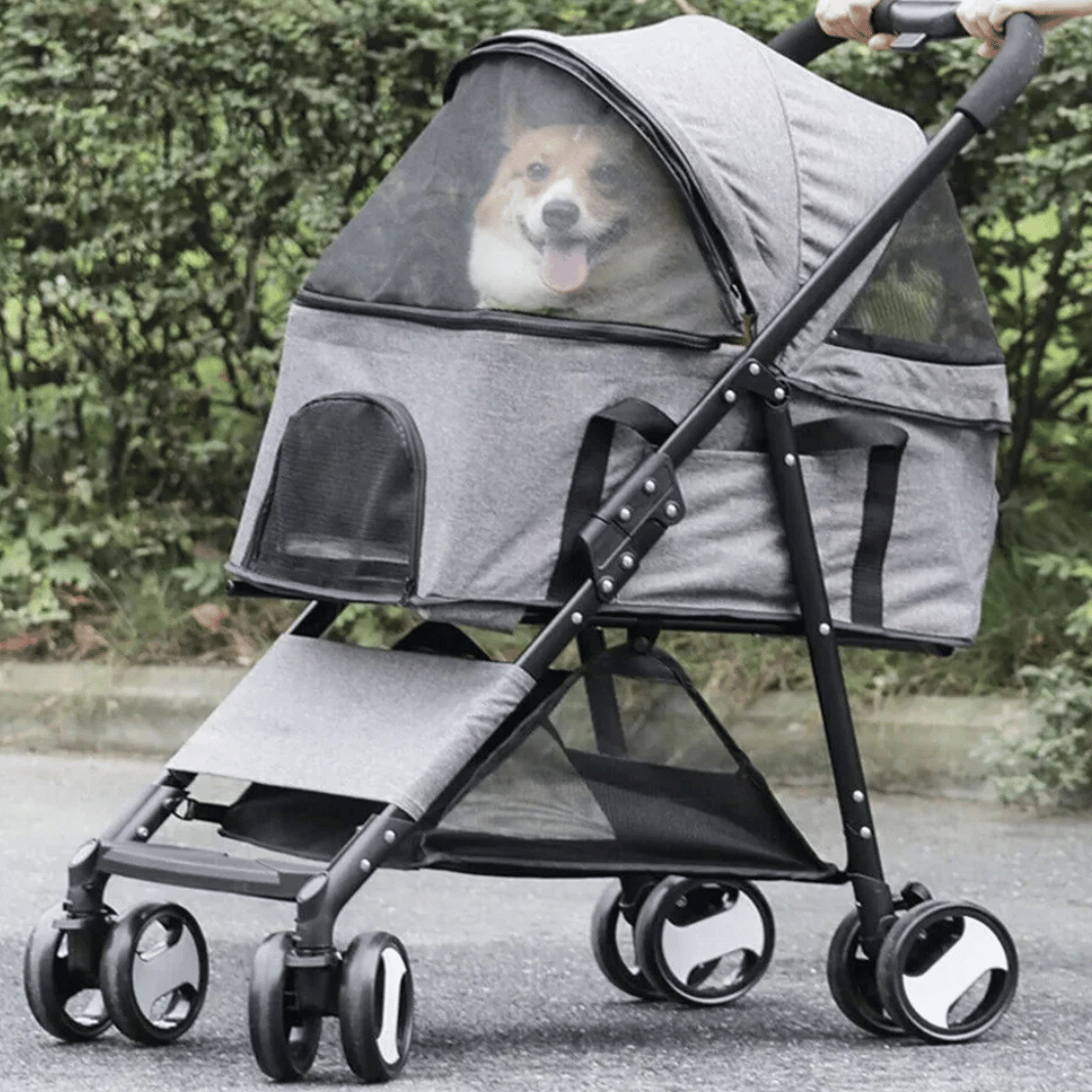 Portable Pet Stroller with Detachable Carrier and Car Seat